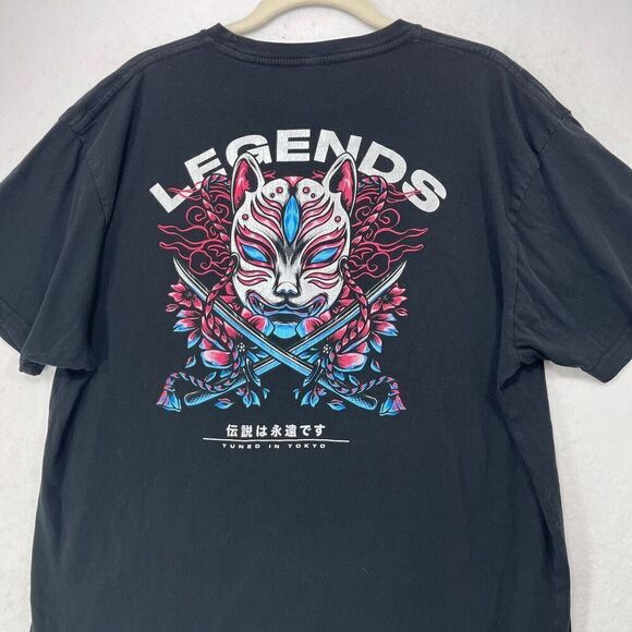 Tuned In Tokyo TShirt Men XL Black Legends Never Die Anime Mask Samurai Swords - Picture 11 of 12